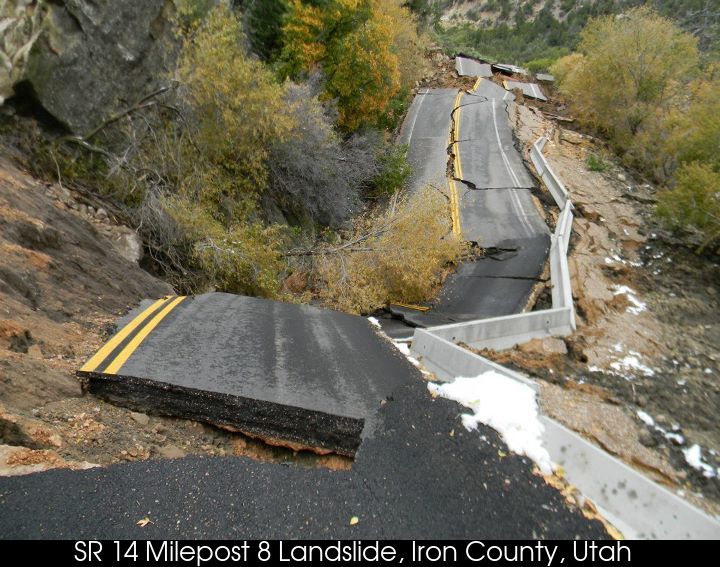 Utah State Route 14 broken up by landslide in October 2011